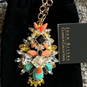 Joan Rivers Rhinestone Crystal Melange Multi Colored Pendant Necklace Chain NEW